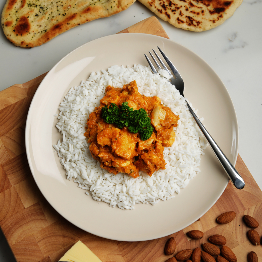 Butter Chicken and rice on a plate, Ready Meal, Red Box Kitchen